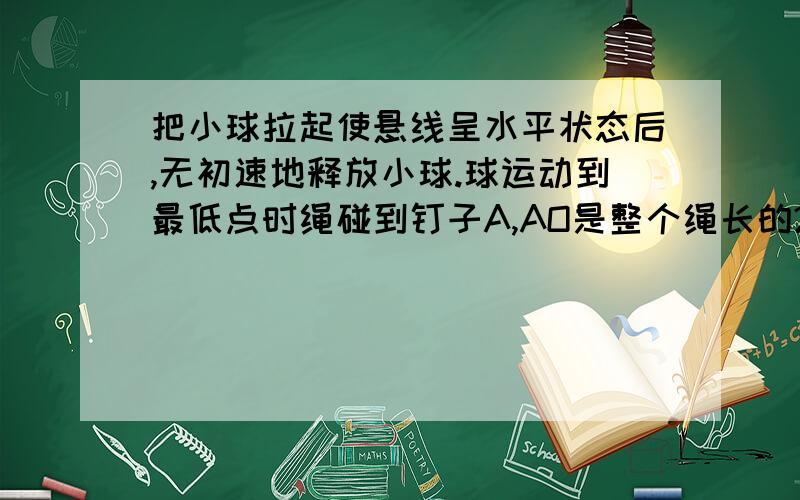 把小球拉起使悬线呈水平状态后,无初速地释放小球.球运动到最低点时绳碰到钉子A,AO是整个绳长的2/3,以下说法正确的是A．碰到钉子A后悬线对球的拉力是碰到钉子前的3倍B．碰到钉子A后小球