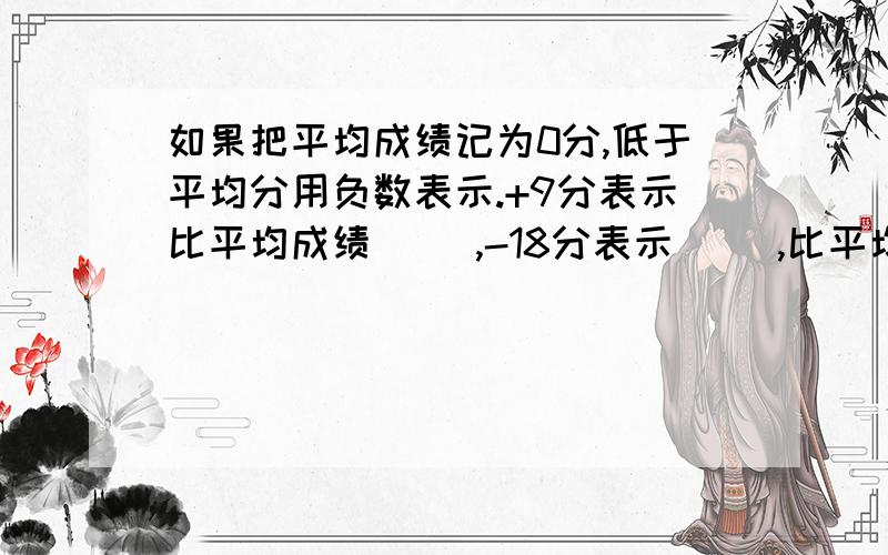 如果把平均成绩记为0分,低于平均分用负数表示.+9分表示比平均成绩（ ）,-18分表示（ ）,比平均成绩少2分（ 记作（