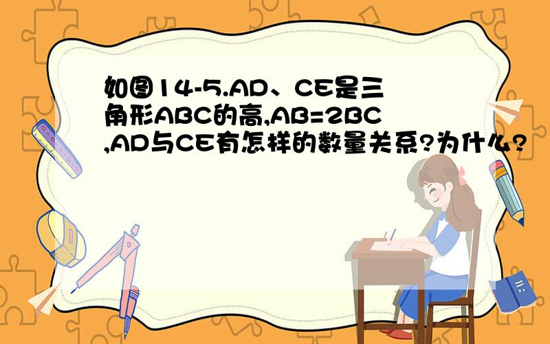 如图14-5.AD、CE是三角形ABC的高,AB=2BC,AD与CE有怎样的数量关系?为什么?