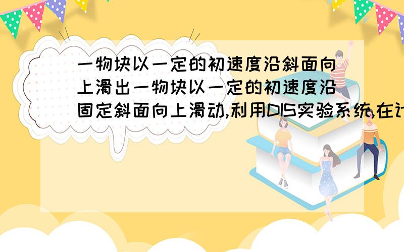 一物块以一定的初速度沿斜面向上滑出一物块以一定的初速度沿固定斜面向上滑动,利用DIS实验系统,在计算机屏幕上得到其速度大小随时间的变化关系 图像如图所示,求：(g=10m/s^2)1 物块上滑