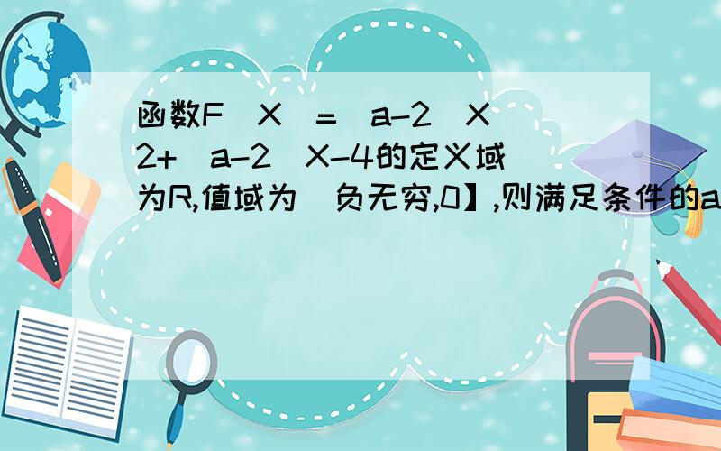 函数F(X)=(a-2)X^2+(a-2)X-4的定义域为R,值域为（负无穷,0】,则满足条件的a的集合为