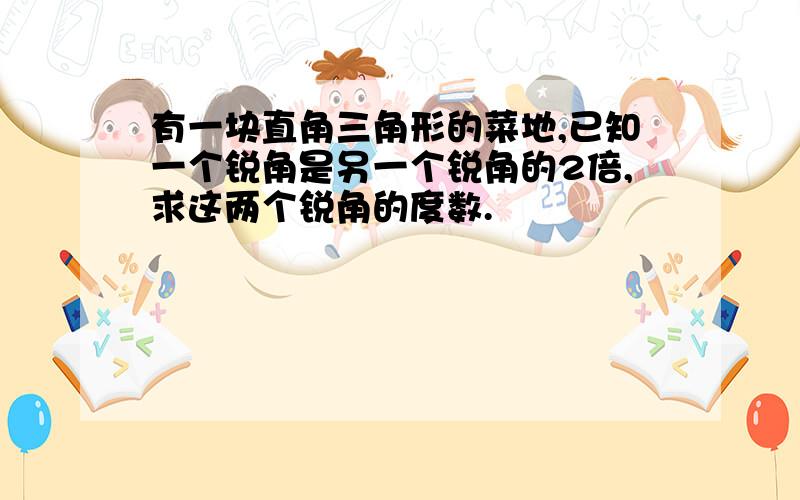 有一块直角三角形的菜地,已知一个锐角是另一个锐角的2倍,求这两个锐角的度数.