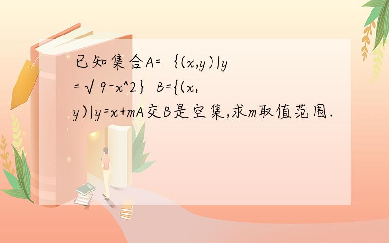 已知集合A=｛(x,y)|y=√9-x^2｝B={(x,y)|y=x+mA交B是空集,求m取值范围.