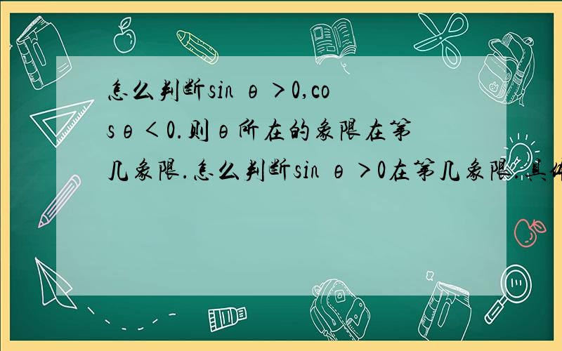 怎么判断sin θ＞0,cosθ＜0.则θ所在的象限在第几象限.怎么判断sin θ＞0在第几象限.具体点.