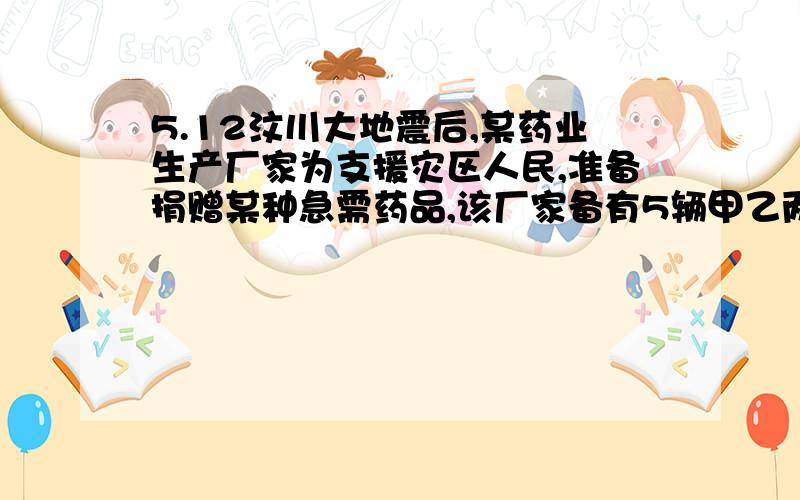 5.12汶川大地震后,某药业生产厂家为支援灾区人民,准备捐赠某种急需药品,该厂家备有5辆甲乙两种型号的货车,如果单独用甲型号车辆,则装满每车后还余20箱未装；如果单独用同样辆数的乙型