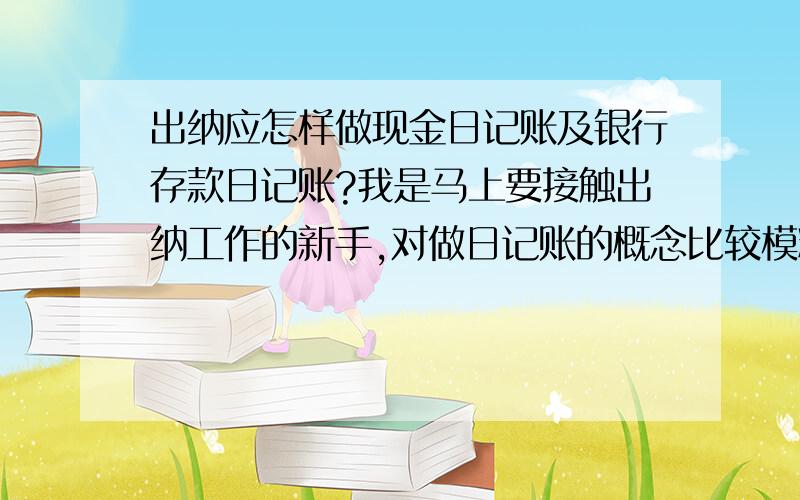 出纳应怎样做现金日记账及银行存款日记账?我是马上要接触出纳工作的新手,对做日记账的概念比较模糊,请各位前辈多多指教.