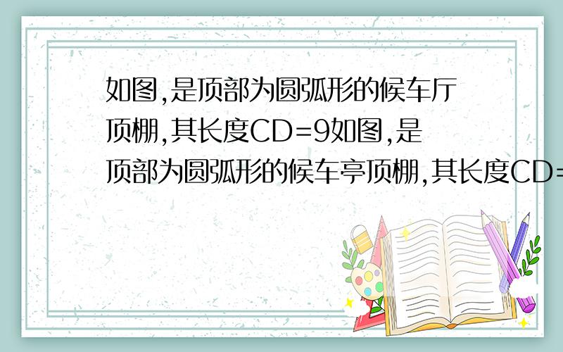 如图,是顶部为圆弧形的候车厅顶棚,其长度CD=9如图,是顶部为圆弧形的候车亭顶棚,其长度CD=9米,横截面弓形的弓高（弧的中点到所对弦的距离）为3分之根号3米,BC=2米,求顶棚材料的面积.