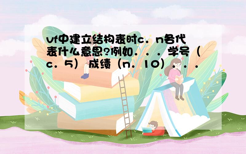 vf中建立结构表时c．n各代表什么意思?例如．．．学号（c．5） 成绩（n．10）．．．