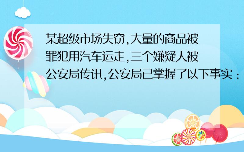 某超级市场失窃,大量的商品被罪犯用汽车运走,三个嫌疑人被公安局传讯,公安局已掌握了以下事实：1.罪犯不在ABC三人之外.2.C作案时总得有A做从犯.3.B不会开车.此案中能肯定作案的人是：A.A