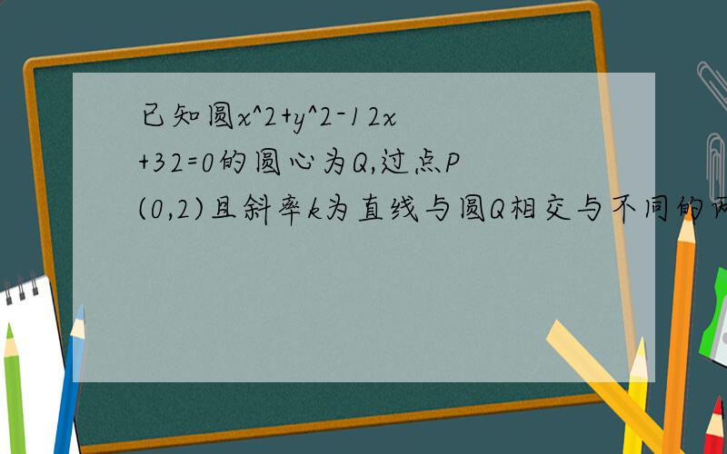 已知圆x^2+y^2-12x+32=0的圆心为Q,过点P(0,2)且斜率k为直线与圆Q相交与不同的两点A、B.(1)求k的取值范围