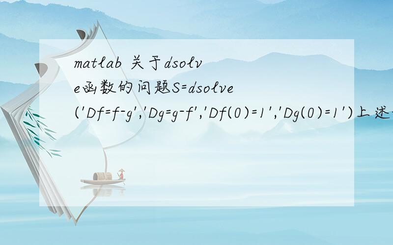 matlab 关于dsolve函数的问题S=dsolve('Df=f-g','Dg=g-f','Df(0)=1','Dg(0)=1')上述语句在7.0报错了 在2012中没问题但是在2012中的结果也有问题simplify(S.f)得到ans =C1 + exp(2*t)/2这里很明显他没有考虑初始解为什