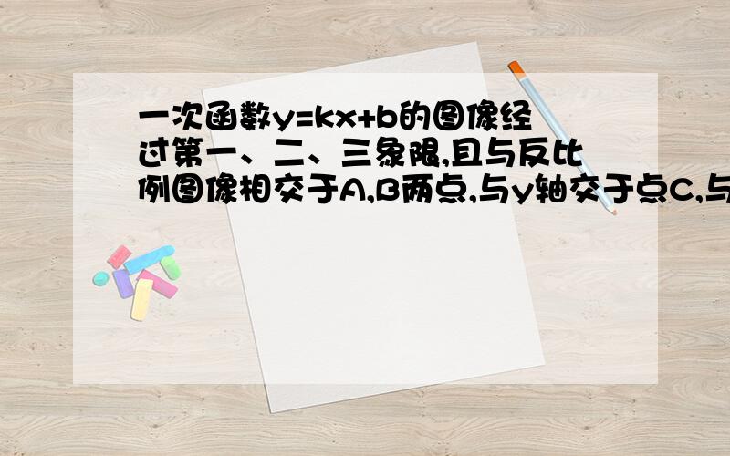 一次函数y=kx+b的图像经过第一、二、三象限,且与反比例图像相交于A,B两点,与y轴交于点C,与x轴交于点D,OB=二倍根号五,且点B横坐标是纵坐标的2倍.设A的坐标为（m,n）,AE⊥x轴于E,设梯形ACOE面积