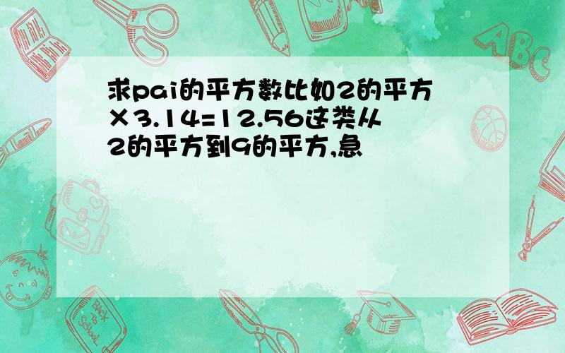 求pai的平方数比如2的平方×3.14=12.56这类从2的平方到9的平方,急