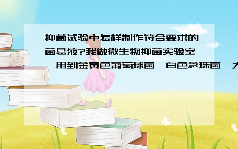 抑菌试验中怎样制作符合要求的菌悬液?我做微生物抑菌实验室,用到金黄色葡萄球菌,白色念珠菌,大肠杆菌三种菌,其中有一步是制作菌悬液,要求的浓度是1*10的4次方到9*10的4次方,也就是回收