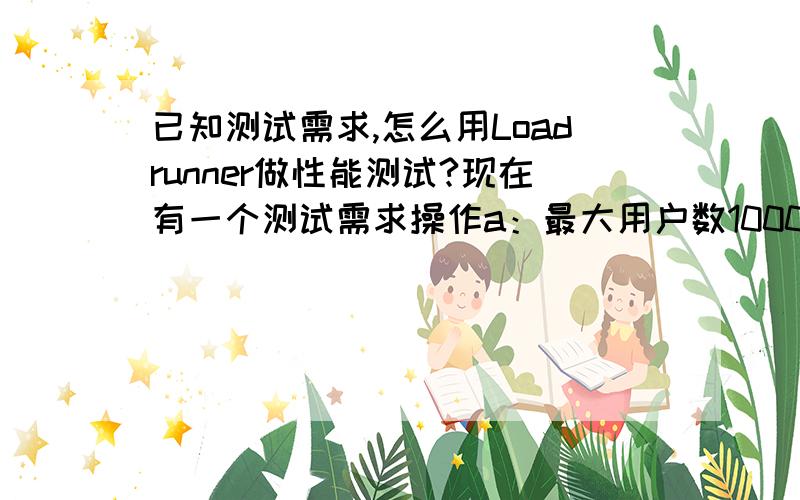 已知测试需求,怎么用Loadrunner做性能测试?现在有一个测试需求操作a：最大用户数1000,并发用户数100,响应时间3-5秒,从哪一步开始?先干什么,再干什么?要得出什么样的结果才算是测试完成?LR我