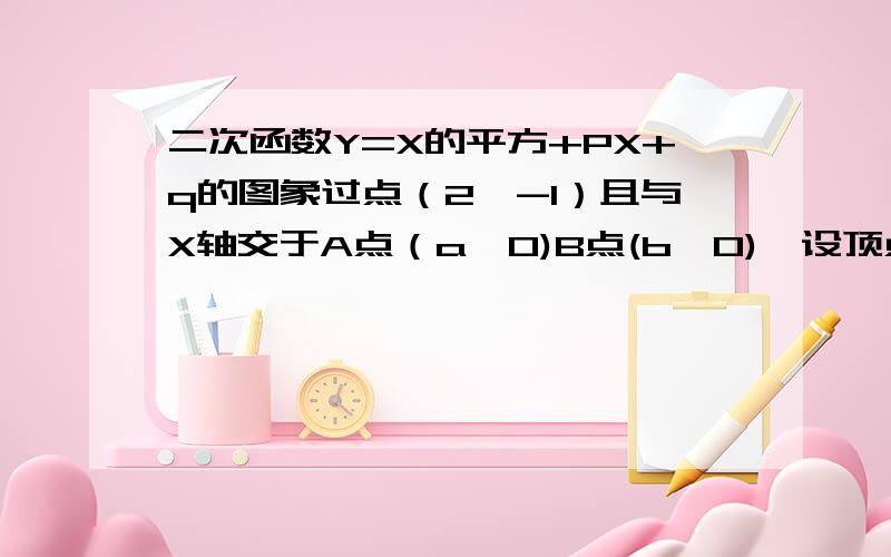 二次函数Y=X的平方+PX+q的图象过点（2,-1）且与X轴交于A点（a,0)B点(b,0),设顶点为C,使三角形ABC的面积最少的二次函数解析式是?