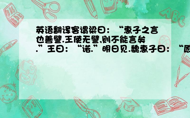 英语翻译客谓梁曰：“惠子之言也善譬.王使无譬,则不能言矣.”王曰：“诺.”明日见.魏惠子曰：“愿先生艳尸则直言而,无譬也.”惠子曰：“今有人于此,而不知弹者,曰：‘弹之状何若?‘应