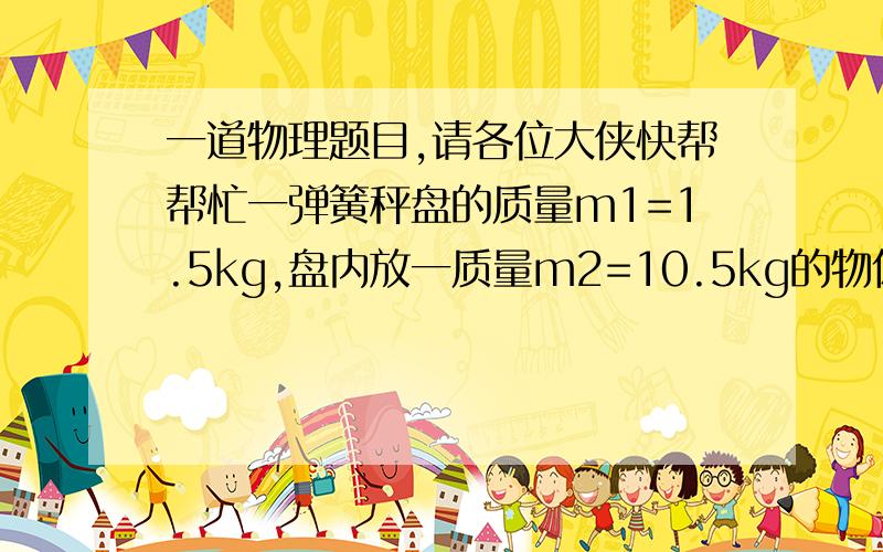 一道物理题目,请各位大侠快帮帮忙一弹簧秤盘的质量m1=1.5kg,盘内放一质量m2=10.5kg的物体P,弹簧质量不计,其劲度系数为800N/m,系统处于静止状态,现给物体P施加一个竖直向上F,使P从静止开始向上