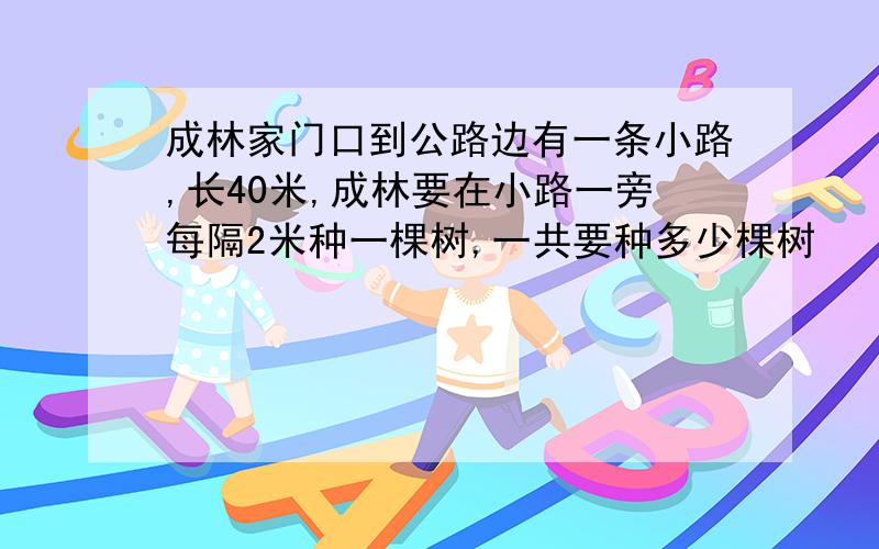 成林家门口到公路边有一条小路,长40米,成林要在小路一旁每隔2米种一棵树,一共要种多少棵树