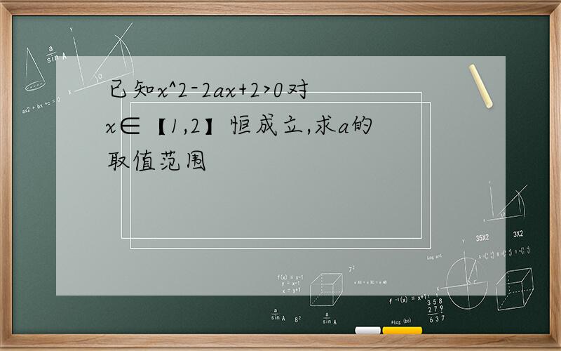 已知x^2-2ax+2>0对x∈【1,2】恒成立,求a的取值范围