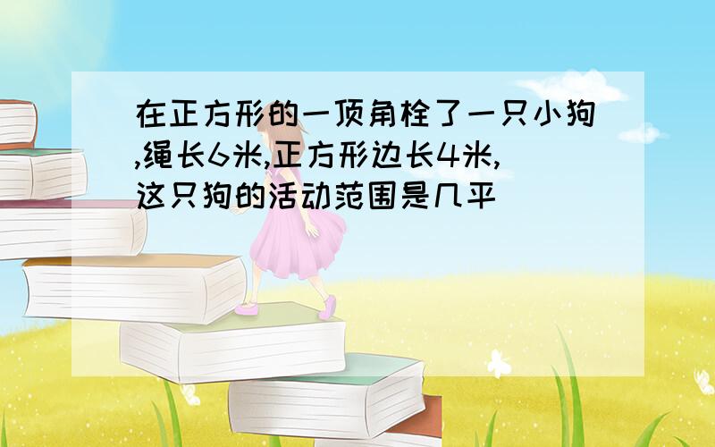 在正方形的一顶角栓了一只小狗,绳长6米,正方形边长4米,这只狗的活动范围是几平