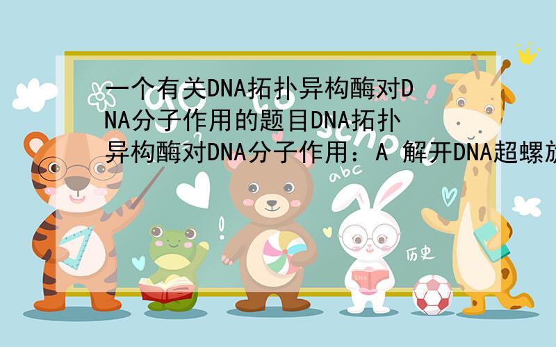 一个有关DNA拓扑异构酶对DNA分子作用的题目DNA拓扑异构酶对DNA分子作用：A 解开DNA超螺旋结构B 切断单链DNAC 结合单链DNAD 连接3‘,5’--磷酸二酯键我选了ABCD,但答案是ABD,解释是连接单链DNA的是