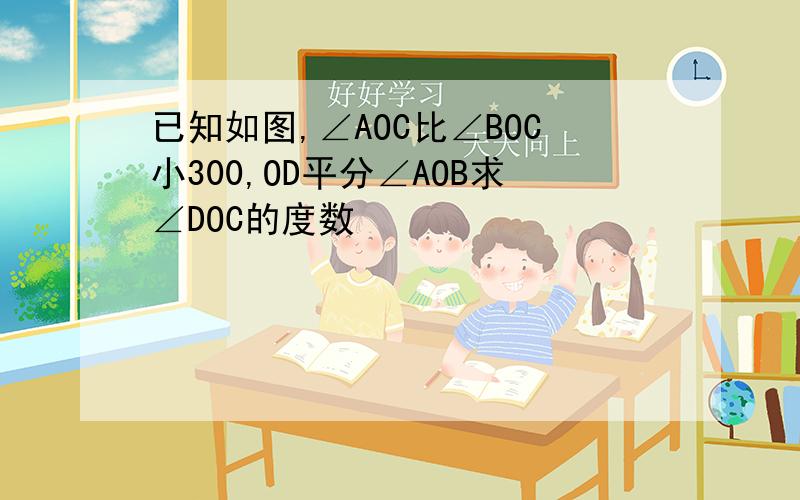 已知如图,∠AOC比∠BOC小300,OD平分∠AOB求∠DOC的度数