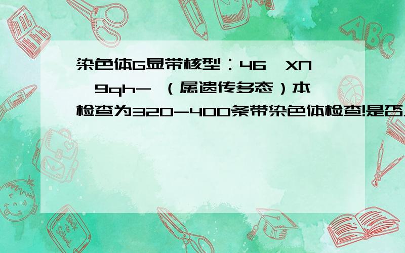 染色体G显带核型：46,XN,9qh- （属遗传多态）本检查为320-400条带染色体检查!是否正常?