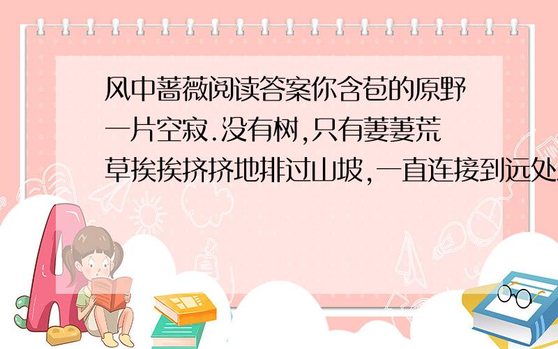 风中蔷薇阅读答案你含苞的原野一片空寂.没有树,只有萋萋荒草挨挨挤挤地排过山坡,一直连接到远处水域.水的那端,是烟雾弥漫的都城.有风涌来,时常会捎来城里的悲喜剧.野性的风儿兴许不