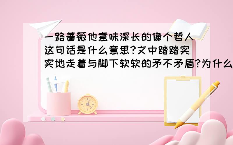 一路蔷薇他意味深长的像个哲人这句话是什么意思?文中踏踏实实地走着与脚下软软的矛不矛盾?为什么?