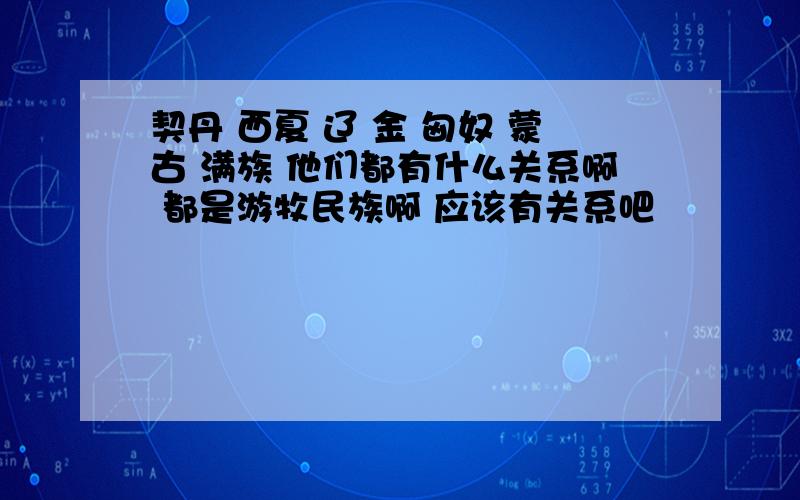 契丹 西夏 辽 金 匈奴 蒙古 满族 他们都有什么关系啊 都是游牧民族啊 应该有关系吧