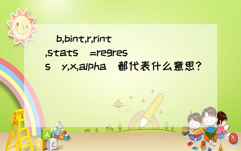 [b,bint,r,rint,stats]=regress(y,x,alpha)都代表什么意思?