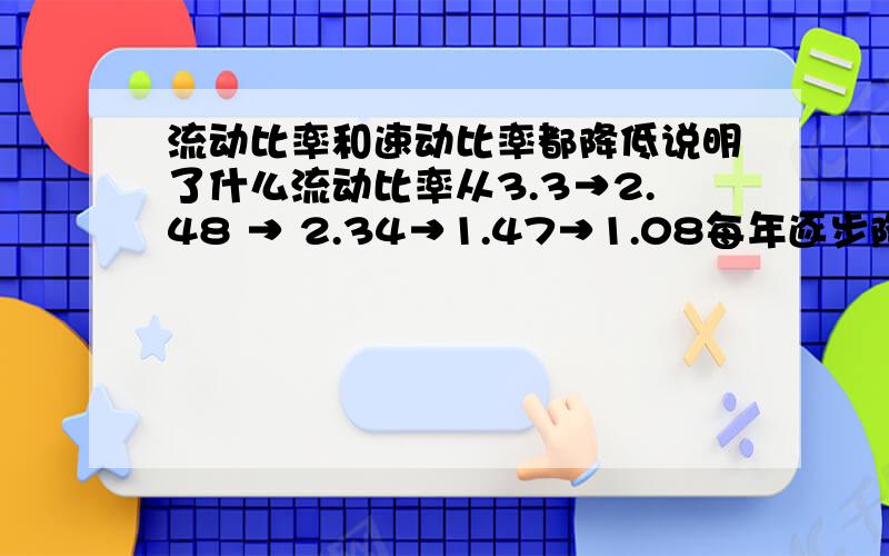 流动比率和速动比率都降低说明了什么流动比率从3.3→2.48 → 2.34→1.47→1.08每年逐步降低.速动比率从2.48→1.8→1.4→0.59→0.58同时流动债务的现金流量比率也从56%→52%→6%→1.1%→1.9%.这对公司