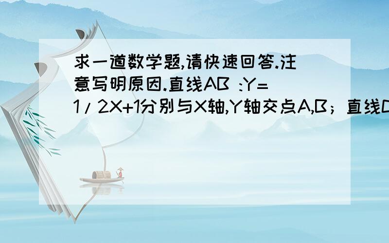 求一道数学题,请快速回答.注意写明原因.直线AB :Y=1/2X+1分别与X轴,Y轴交点A,B；直线CD：Y=X+B分别与X轴,Y轴交点C,D.直线AB与CD相交于点P.已知图标中三角形ABD=4,则点P的坐标为?