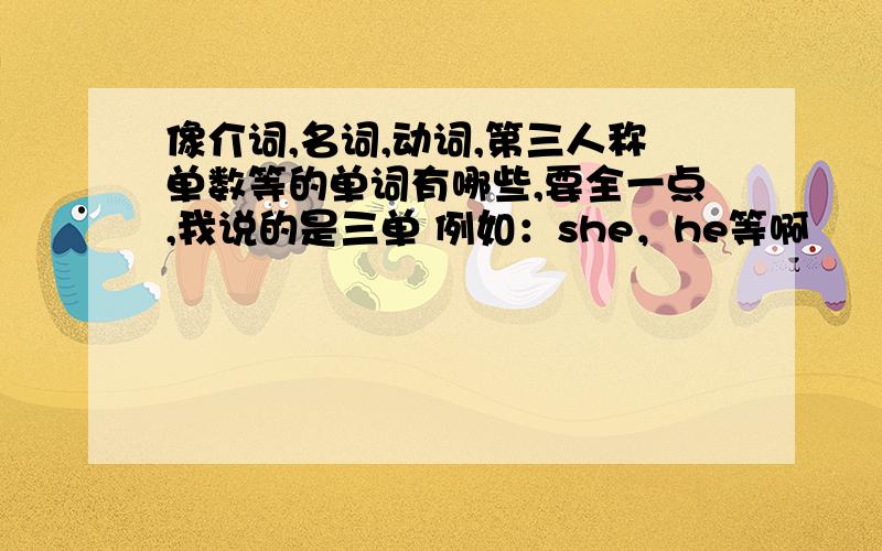 像介词,名词,动词,第三人称单数等的单词有哪些,要全一点,我说的是三单 例如：she，he等啊