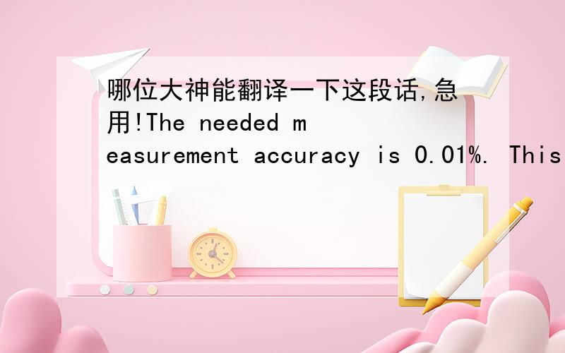 哪位大神能翻译一下这段话,急用!The needed measurement accuracy is 0.01%. This can be estimated from the basis weight accuracy demand, which is typically 1g/m2 at the 300g/m2  level.This corresponds to 0.01% accuracy in consistency at the