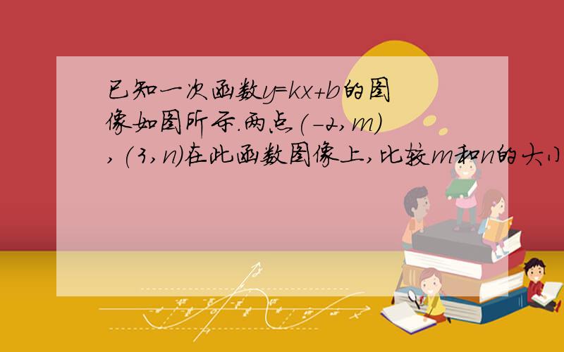 已知一次函数y=kx+b的图像如图所示.两点(-2,m),(3,n)在此函数图像上,比较m和n的大小