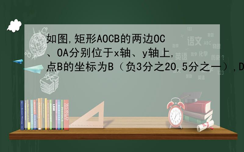 如图,矩形AOCB的两边OC、OA分别位于x轴、y轴上,点B的坐标为B（负3分之20,5分之一）,D是AB边上的一点,将三角形ADO沿直线OD翻折,使A点恰好落在对角线OB上的点E处,若点E在一反比例函数的图像上,那