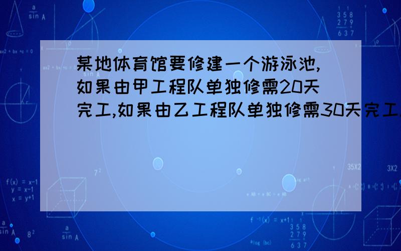 某地体育馆要修建一个游泳池,如果由甲工程队单独修需20天完工,如果由乙工程队单独修需30天完工.现两队合修10天后,甲队调走,剩下的乙队单独完成.乙队一共修了多少天?不要用方程解.