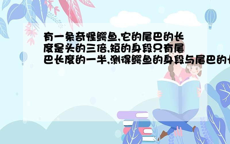 有一条奇怪鳄鱼,它的尾巴的长度是头的三倍,短的身段只有尾巴长度的一半,测得鳄鱼的身段与尾巴的长度为13.它的头有多长?它的总长是多少?