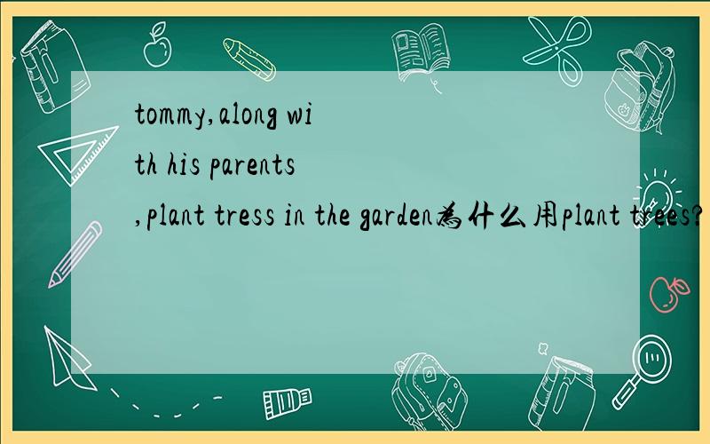 tommy,along with his parents,plant tress in the garden为什么用plant trees?而不用are/is planting trees?