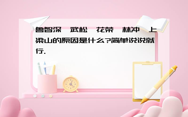 鲁智深,武松,花荣,林冲,上梁山的原因是什么?简单说说就行.