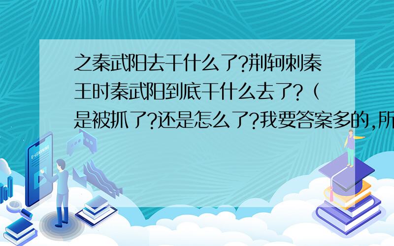 之秦武阳去干什么了?荆轲刺秦王时秦武阳到底干什么去了?（是被抓了?还是怎么了?我要答案多的,所问非所答的!所问非所答的,我会卷你 我只要秦武阳的!有关荆轲怎么杀秦王的我知道!所以不