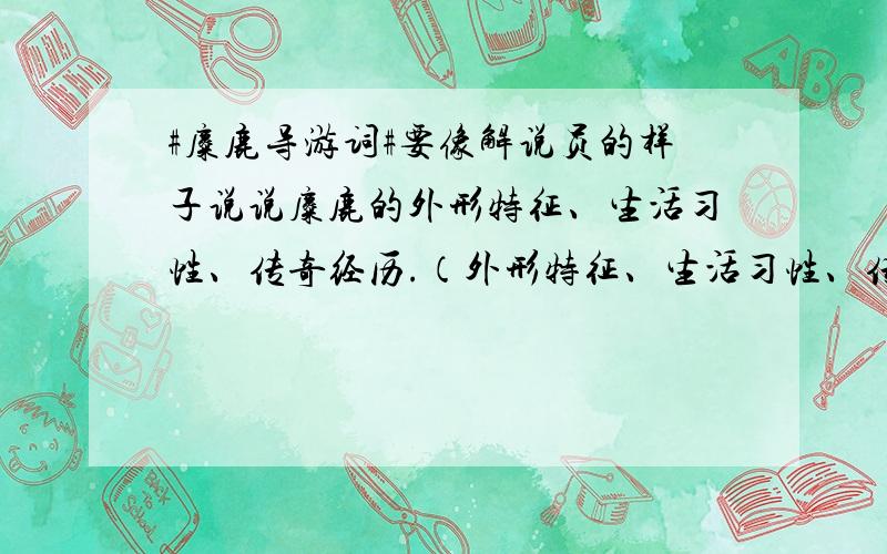 #麋鹿导游词#要像解说员的样子说说麋鹿的外形特征、生活习性、传奇经历.（外形特征、生活习性、传奇经历要苏教版语文书11册17课《麋鹿》）（好的再给加5分）字数要在500字左右