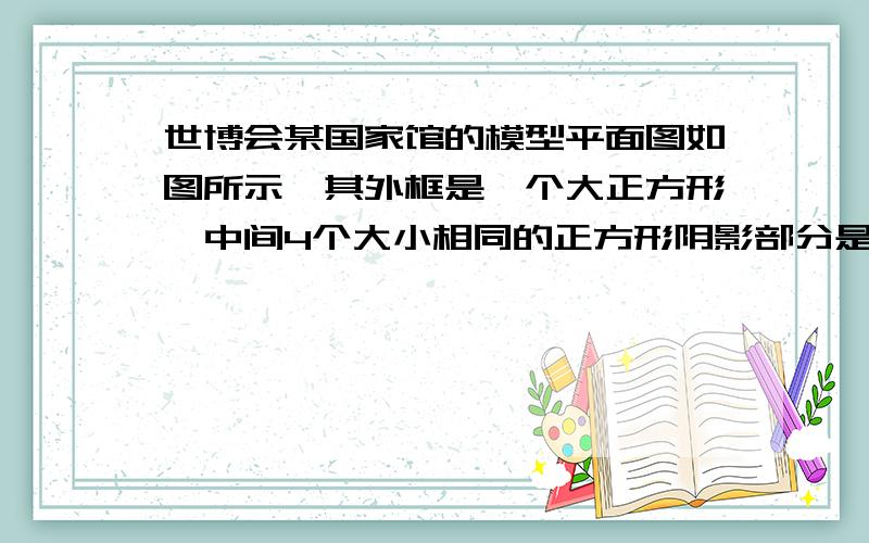 世博会某国家馆的模型平面图如图所示,其外框是一个大正方形,中间4个大小相同的正方形阴影部分是支撑的核心筒,标记的字母的5个大小相同的正方形是展厅,剩余的四个大小相同的图形是休