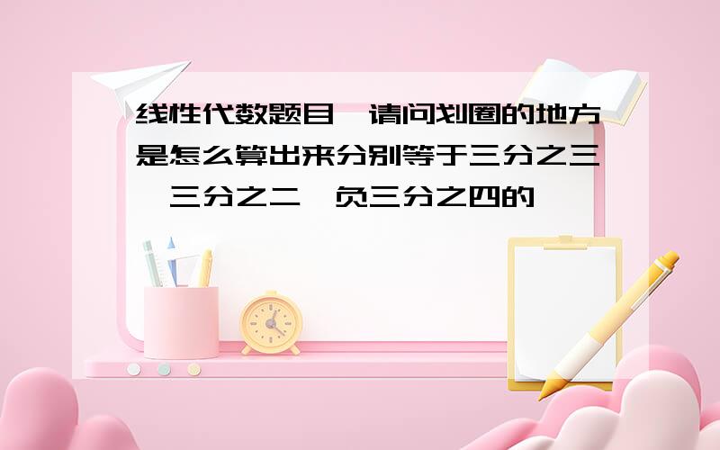 线性代数题目,请问划圈的地方是怎么算出来分别等于三分之三,三分之二,负三分之四的,