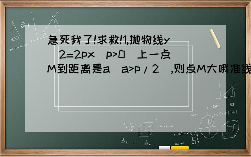 急死我了!求救!1,抛物线y^2=2px(p>0)上一点M到距离是a(a>p/2),则点M大哦准线的距离是?点M的横坐标是?2,抛物线y^2=12上与焦点的距离等于9点的坐标（ ）3．标准方程为x=2的标准方程是（ ）4．抛物线