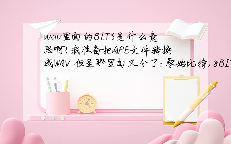 wav里面的BITS是什么意思啊?我准备把APE文件转换成WAV 但是那里面又分了：原始比特,8BITS,16BTIS,24BTIS,32BTIS.我就不清楚到底该选者哪一种,他们之间有什么联系吗?或者说原始比特要比其他几种音