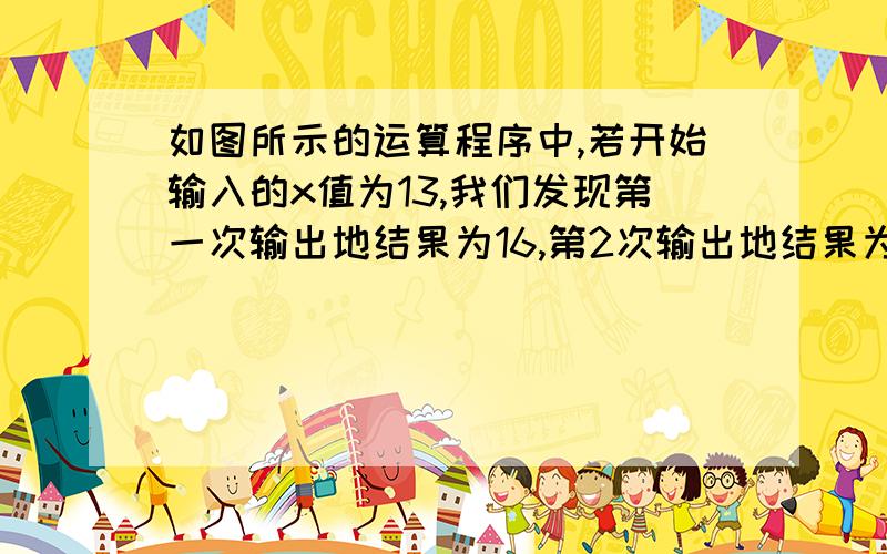 如图所示的运算程序中,若开始输入的x值为13,我们发现第一次输出地结果为16,第2次输出地结果为8,……第5次输出的结果为第11次输出的结果为第2010次输出的结果为