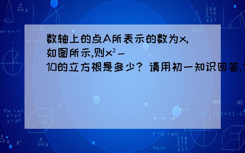 数轴上的点A所表示的数为x,如图所示,则x²-10的立方根是多少? 请用初一知识回答,勾股定理什么的俺不晓得